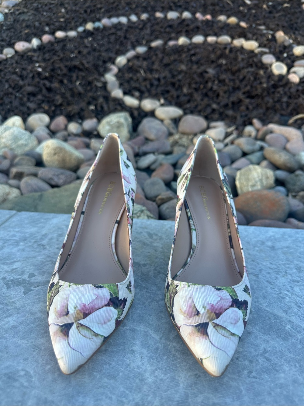 BCBGeneration Floral Pointed-Toe Pumps in Pink and Green